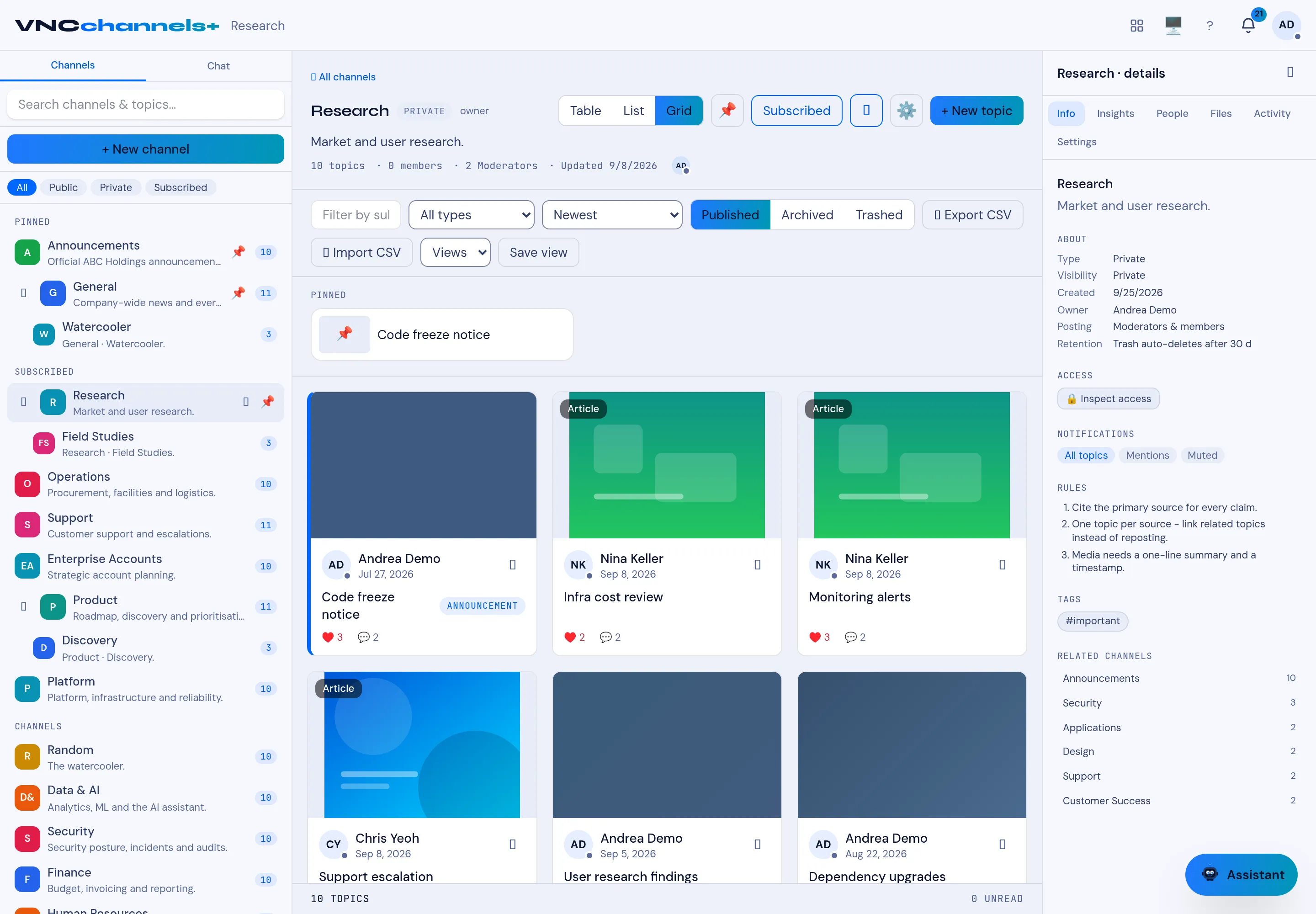 A channel page with the Details rail on the right
