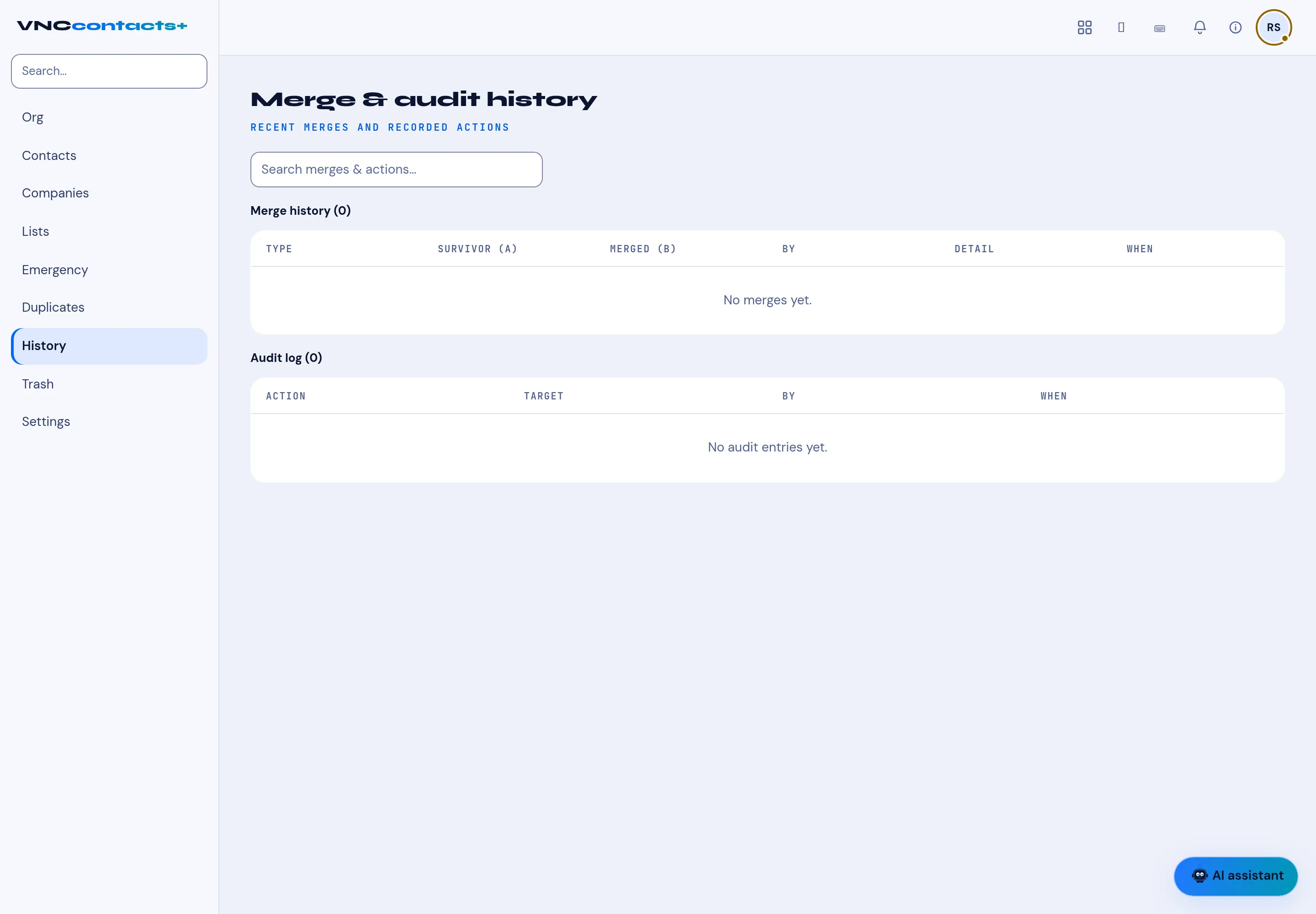The merge and audit history with the two tables