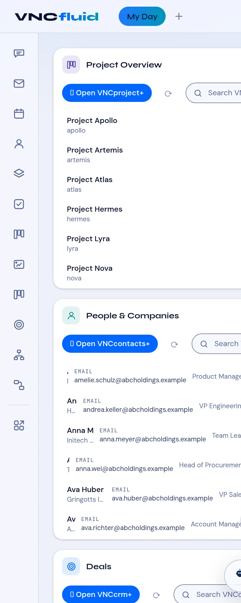 The VNCfluid app rail with an icon per suite app