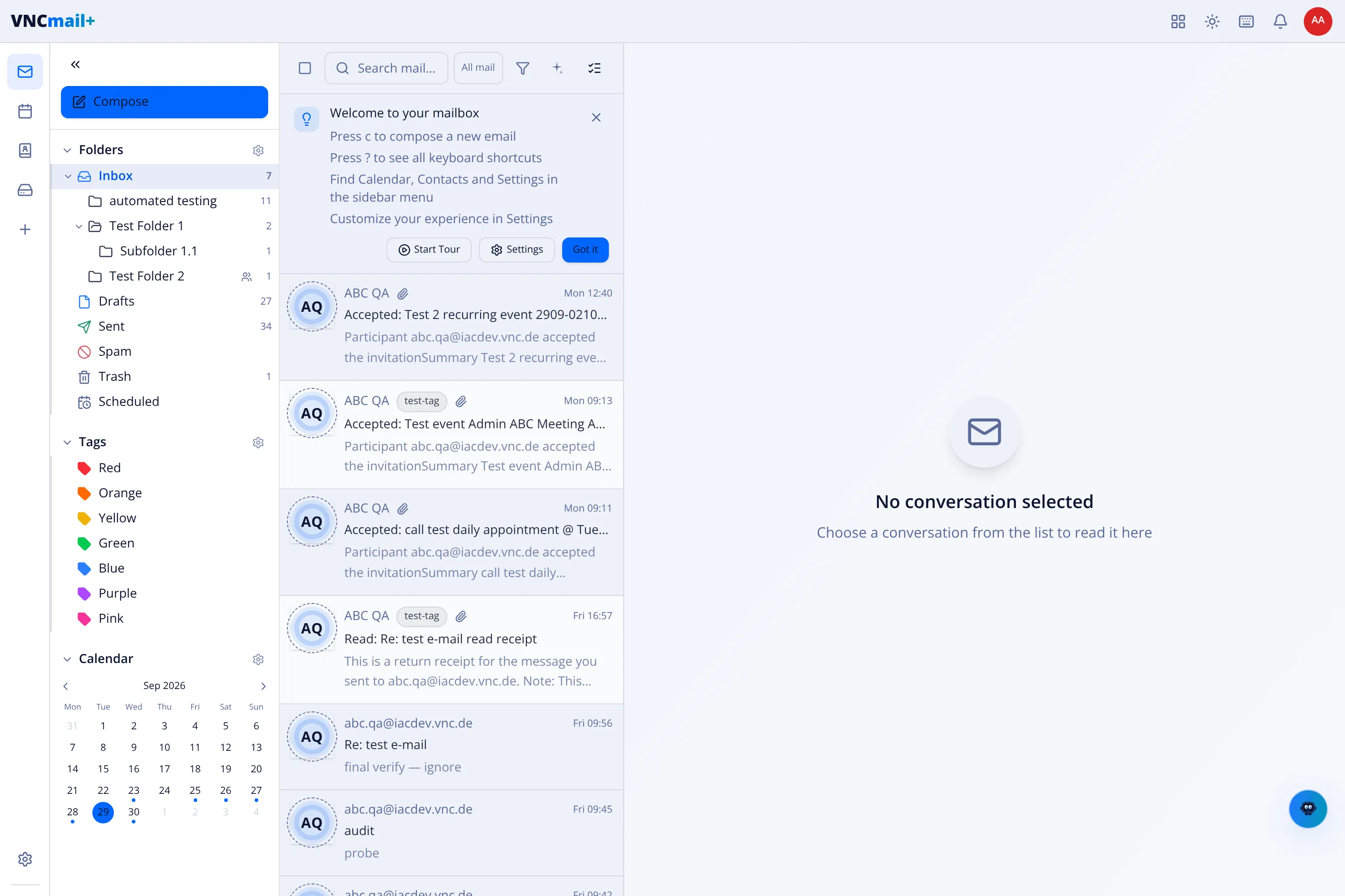 A message open with the reply, forward, archive and delete toolbar