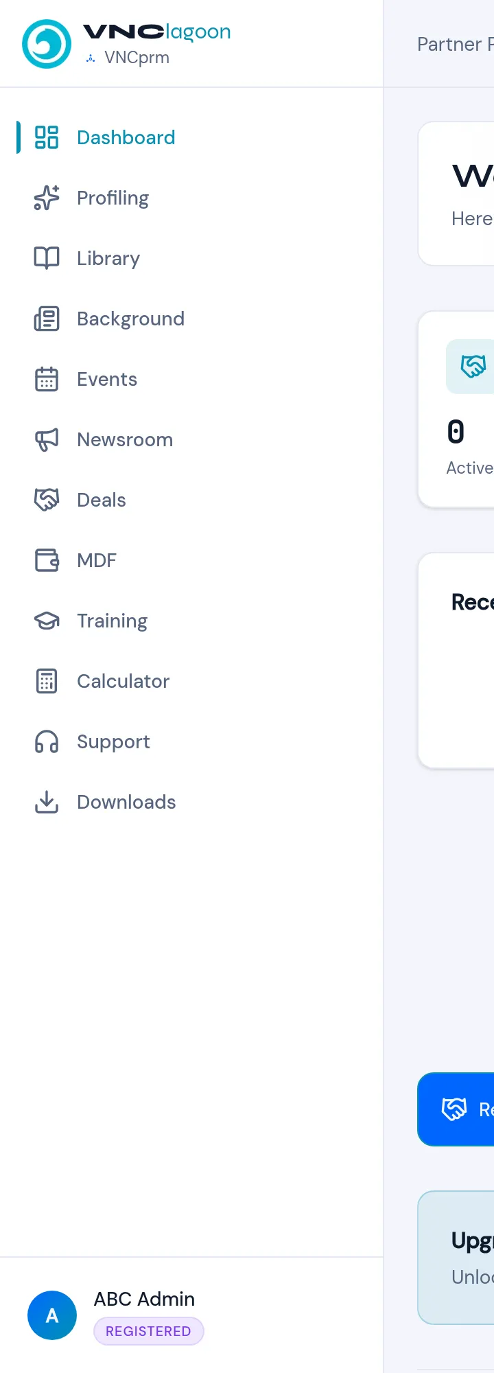 The VNCprm partner-portal sidebar